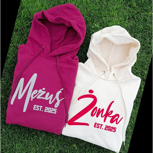 Bluzy dla par zakochanych z kapturem komplet 2 szt. Mężuś Żonka EST 3D